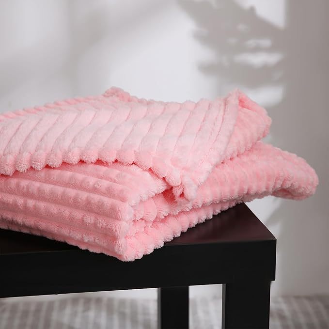Puncuntex Light Pink Flannel Fleece Throw Blanket 50"×60",Soft Plush Cozy Valentines Blankets,Birthday Gifts for Mom,Women,Mothers Day with Square Grid Design for Couch Sofa Chair