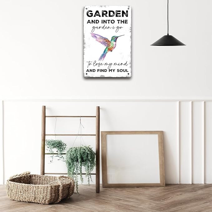 Garden Signs Gifts Vintage Gardening Metal Tin Signs Into The Garden To Lose My Mind for Home Garden Greenhouse Living Room Bedroom Yard Cottage Outdoor Decor 8X12 Inch