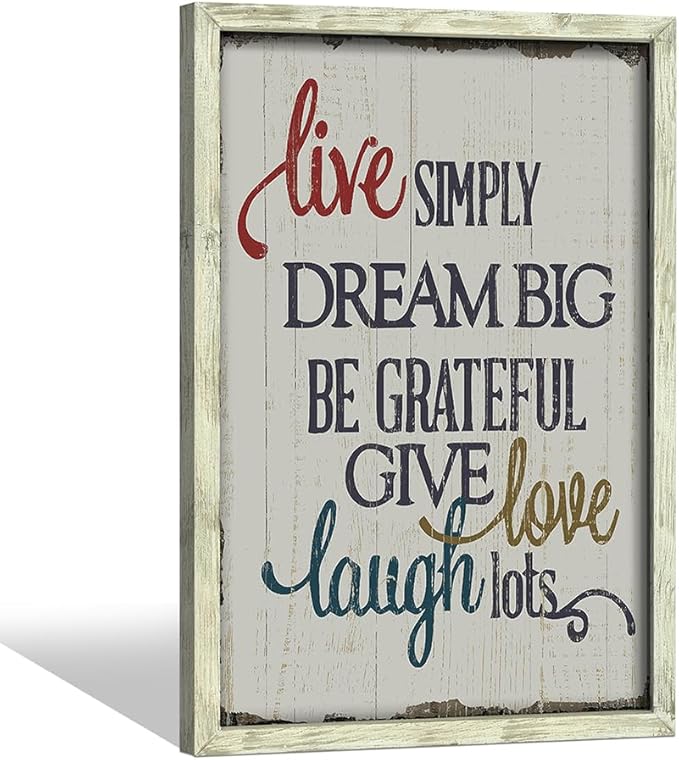 Rustic Inspirational Wooden Wall Decor: Framed Motivational Quotes Art Print Live Love Laugh Signs Picture Positive Sayings Artwork for Farmhouse Home Office Decor