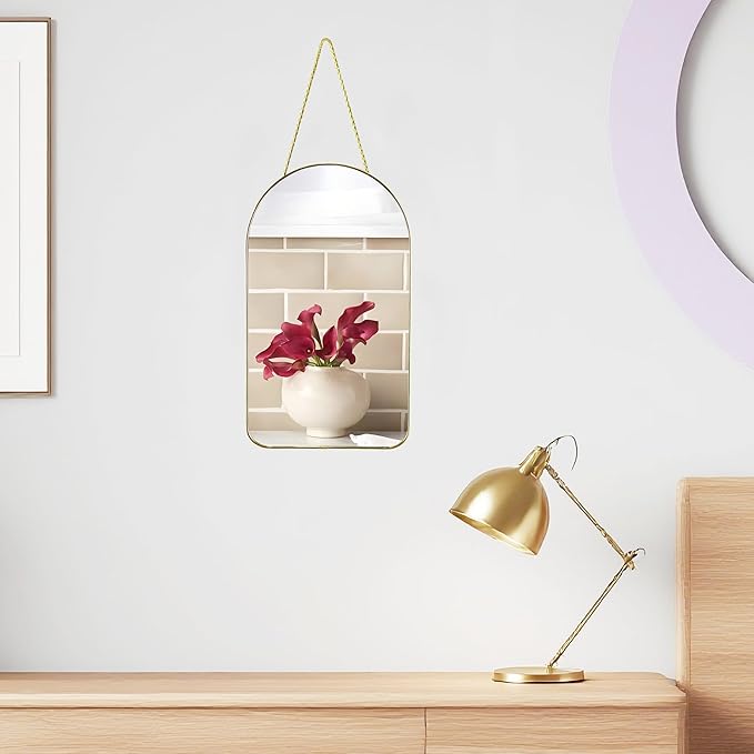 Funerom Small Decorative Arched Wall Mirror with Gold Frame, 15.8 x 9 inches, Small Modern Hanging Mirror for Bedroom Bathroom
