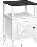 Farmhouse Nightstand with Charging Station, White Bedside Table with USB&Type-C Ports and Outlets, End Table with Storage, Night Stand for Bedroom, White and Black ETBW96E01