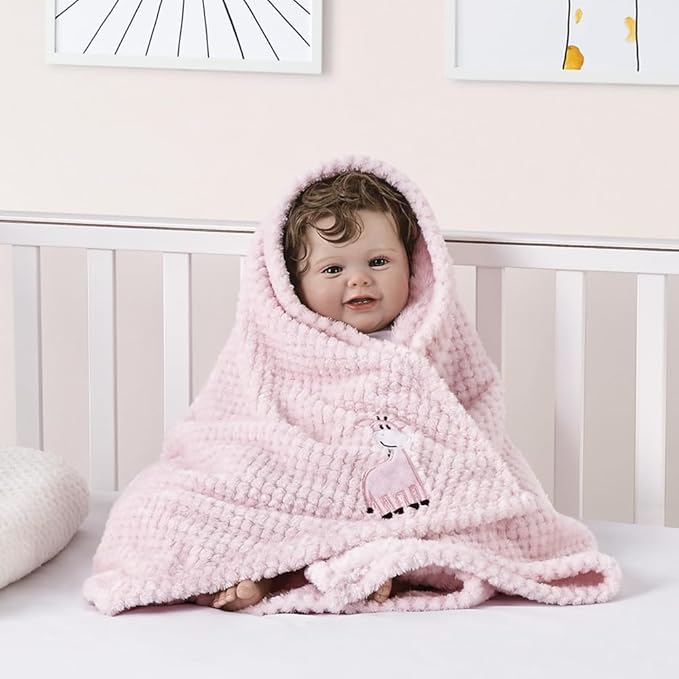 CREVENT 2Pcs 30''X40'' Cute Cozy Fluffy Warm Baby Blankets for Infants Toddlers' Bedding Crib Cot Stroller - Giraffe + Sheep
