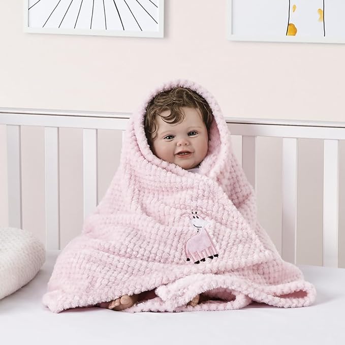 CREVENT 2Pcs 30''X40'' Cute Cozy Fluffy Warm Baby Blankets for Infants Toddlers' Bedding Crib Cot Stroller - Giraffe + Flower