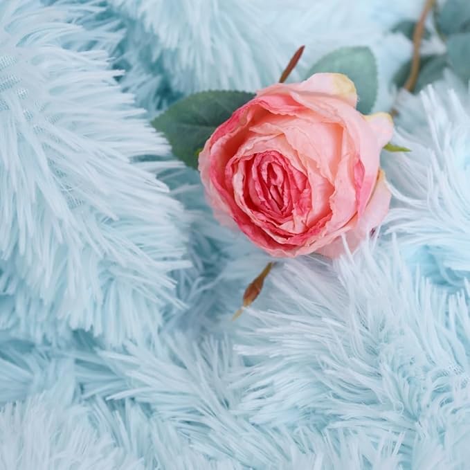 Plush Super Soft Blanket Bedding Sofa Cover Furry Fuzzy Fur Warm Throw Qulit Cozy Couch Blanket for Winter (63"x79", Light Blue)