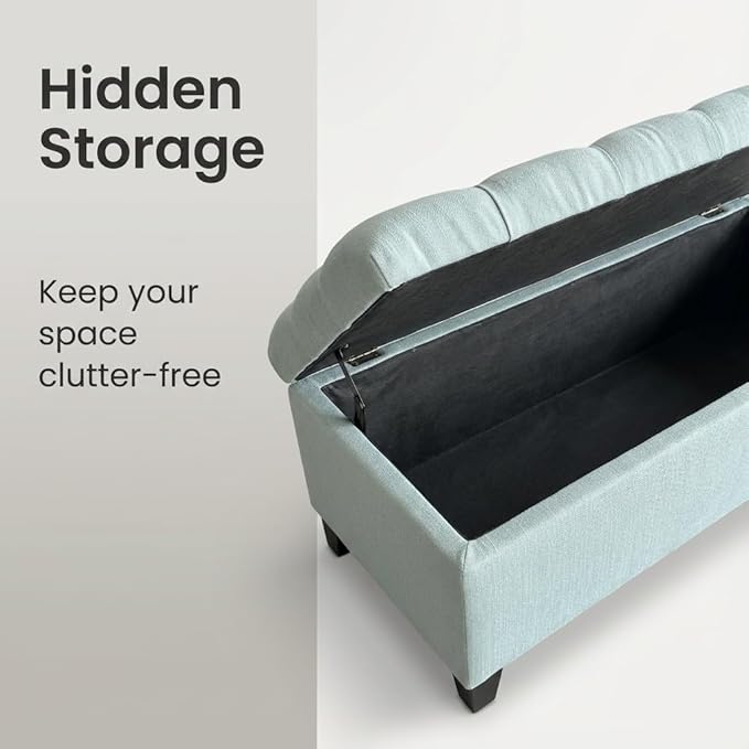50.25" Polyester Storage Ottoman Bench for Bedroom Bed End,Tufted Ottomans with Storage for Living Room,Bedside,Entryway,Modern Window Benches with Seating (Baby Blue, 50.25" Button Tufted)