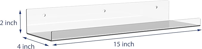 Wall-Mounted Acrylic Shelves Suitable for Wall-Mounted Display Rack Storage Rack Suitable for Children's Bookshelf Room Wall Decoration Bedroom Kitchen Living Room (4, 15”)