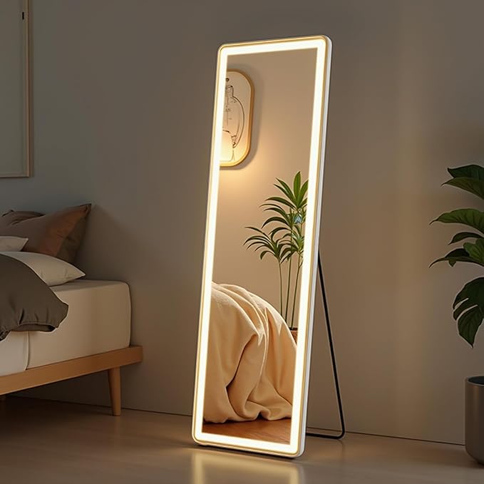 NEWBULIG Full Length Mirror with Stand 21"×64", LED Light Floor Standing with 3 Color Lighting for Bedroom Body Hanging Modern Simple Home Decor Wall Living Room Cloakroom