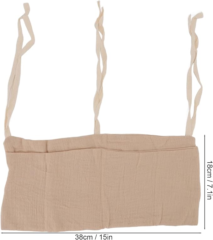 Diaper Caddy, Pure Cotton Cloth Baby Bedside Hanging Storage Bag Diaper Stacker Crib Organizer Hanging for Crib 2 Pockets Adjustable Strap Organizer for Baby Cribs and Toys (Khaki)