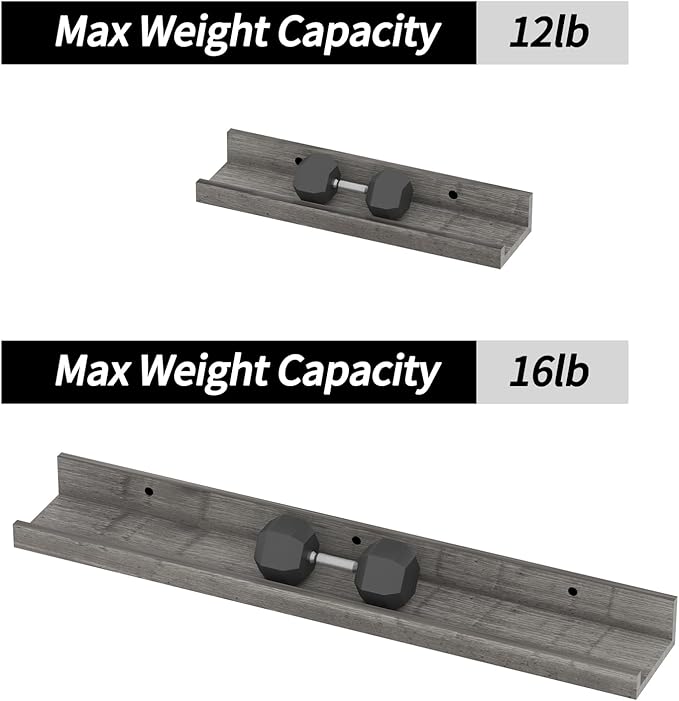 Giftgarden 24 Inch Wall Mounted Floating Shelves Set of 5, Grey Wood Wall Shelves for Bathroom, Bedroom, Kitchen, Living Room Storage and Decoration, Gray Wooden Picture Ledge