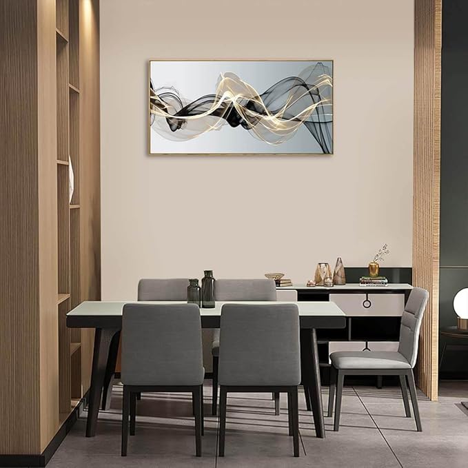 Abstract Wall Art for Living Room Black and Gold Bedroom Wall Decor Above Bed Modern Large Size Wooden Framed Artwork for Home Walls Abstract Pictures for Kitchen Bedroom Home Office 24x48inch