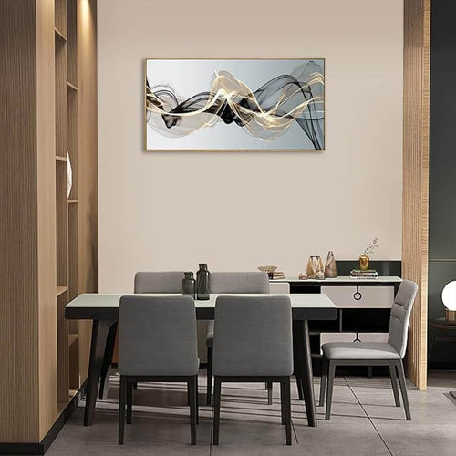 Abstract Wall Art for Living Room Black and Gold Bedroom Wall Decor Above Bed Modern Large Size Wooden Framed Artwork for Home Walls Abstract Pictures for Kitchen Bedroom Home Office 24x48inch