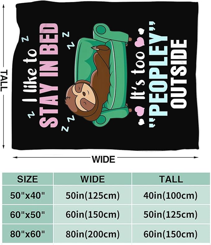 Funny Sloth Throw Blanket Sloth Gifts for Girls Boys Women Men Kids Adults Soft Flannel Fleece Blanket for Couch Sofa Bed Home Decor 50"x60"