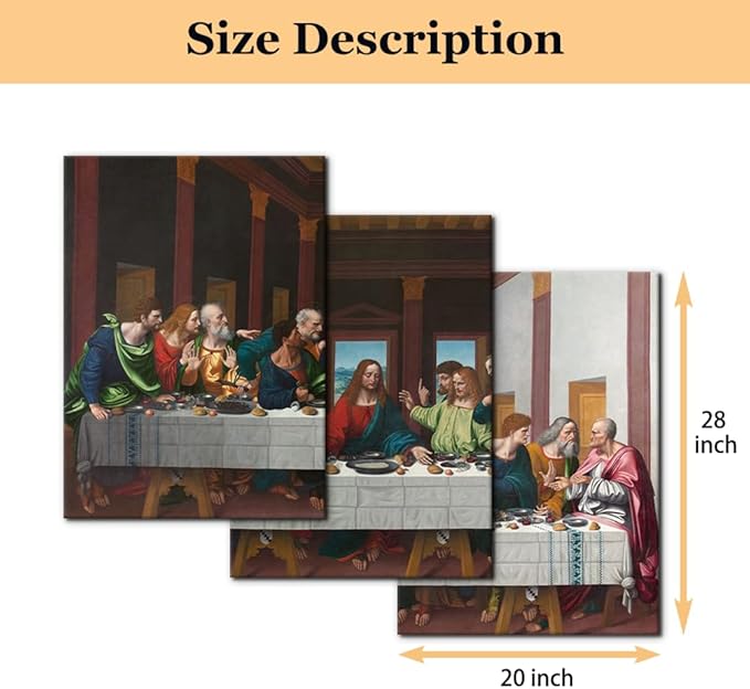 The Last Supper Painting Prints on Canvas Last Supper Wall Art Decor for Living Room Modern 3 Panels Jesus Pictures Posters Giclee Gallery Wrap Artwork Stretched Framed Ready to Hang - 20"x28"x3