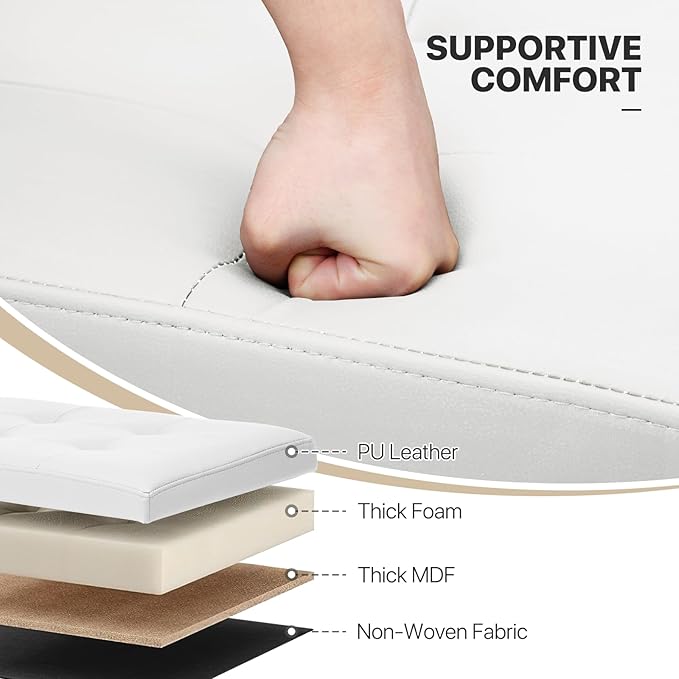 MoNiBloom 30 Inch Storage Ottoman Bench, 24 Gal. Folding Ottoman Footrest, End of Bed Bench, Rectangle Foot Stool, Supports 600 lbs, for Bedroom, Living Room, Entryway, Hallway, White