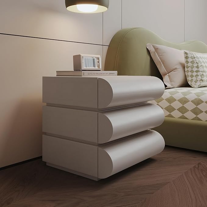 Nightstand with 3 Drawer, Bedside Table with Microfibre Leather, Fashion Night Stand for Bedroom/Living Room, No Assembly Required-White