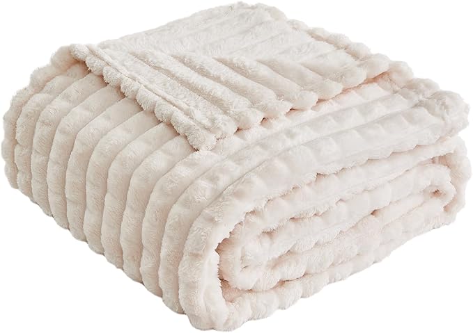 FY FIBER HOUSE Throw Blanket for Couch Soft Warm Fuzzy Twin Size Blankets for Sofa All Season Use, 60x80 Inches, White