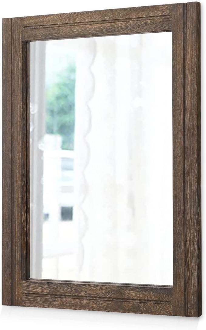 AAZZKANG Rustic Wood Mirror Rectangle Decorative Wall Hanging Mirrors with Frame Large 20"x16" for Bedroom Living Room Bathroom Home Entryway