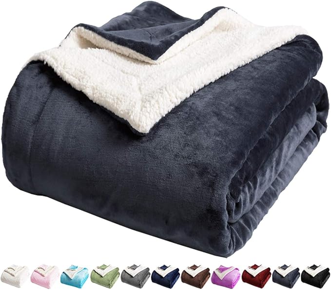 LBRO2M Sherpa Fleece Bed Blanket Queen Size Super Soft Fuzzy Plush Warm Cozy Fluffy Microfiber Couch Throw Velvet Double Reversible Luxurious Blankets,Dark Grey