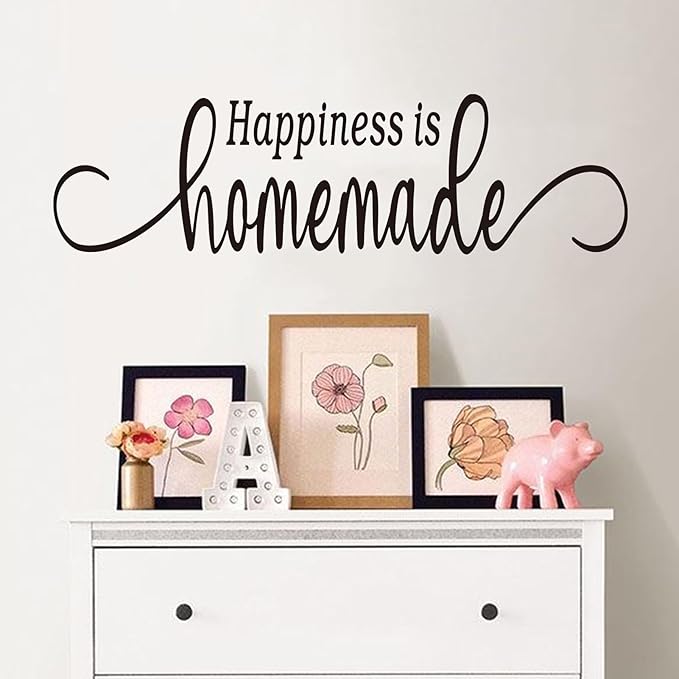 Family Wall Stickers for Living Room: Inspirational Home Quotes Vinyl Art Wall Decals for Kitchen Dining Room Bedroom Bathroom Apartment - Happiness is Homemade 25" X 7"