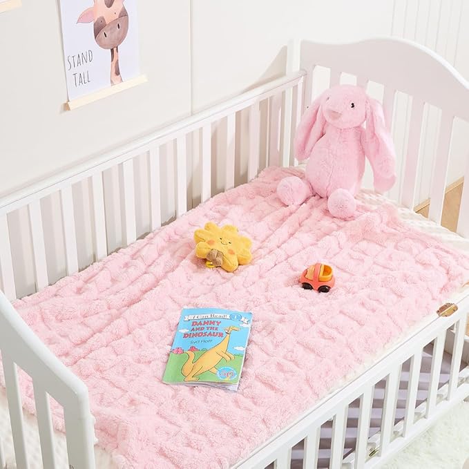 Belle Bow Baby Blanket 30x40 – Ultra Soft Fleece Bow Blanket, Cozy Crib Stroller & Pet Stroller Blanket for Baby Girl & Small Pets, (Light Pink)