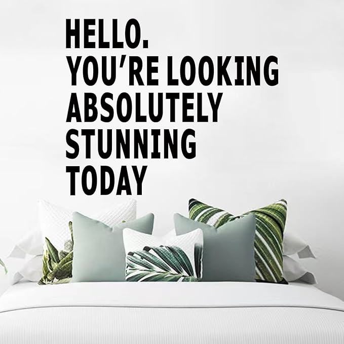 Inspirational Quotes Bathroom Wall Decals : Women Beautiful Home Positive Vinyl Art Wall Stickers - Living Room Bedroom Kitchen Family Wall Decor - Hello You Look Great Today 24" X 20"