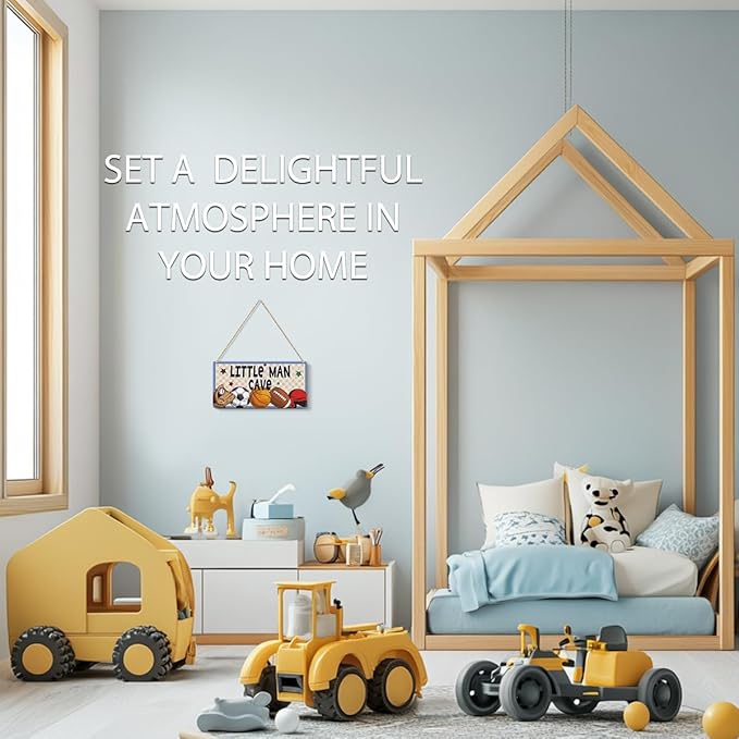 Boys Sports Little Man Cave Sign Boys Room Decor Soccer Basketball Baseball Football Wall Decor Wooden Hanging Plaque Wood Sign Home Bathroom Living Room Farmhouse Playroom Bedroom Nursery Decor