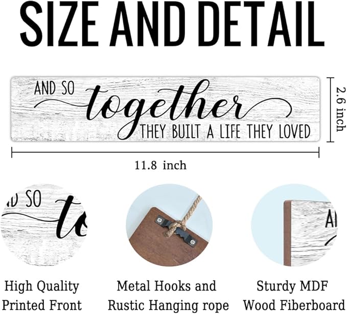AGMDESIGN And So Together They Built A Life They Loved Wood Sign, Above Bed Wall Decor for Shelf Door, Wooden Plaque for Farmhouse Bedroom Kitchen Entryway, Heartwarming Gifts for Married Couples