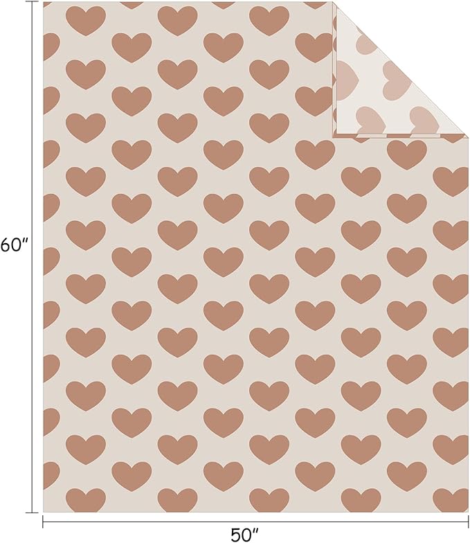 FY FIBER HOUSE Heart Flannel Throw Blanket Soft Cozy Blankets for Lover Gifts All Season Use, 50x60 Inches, Khaki