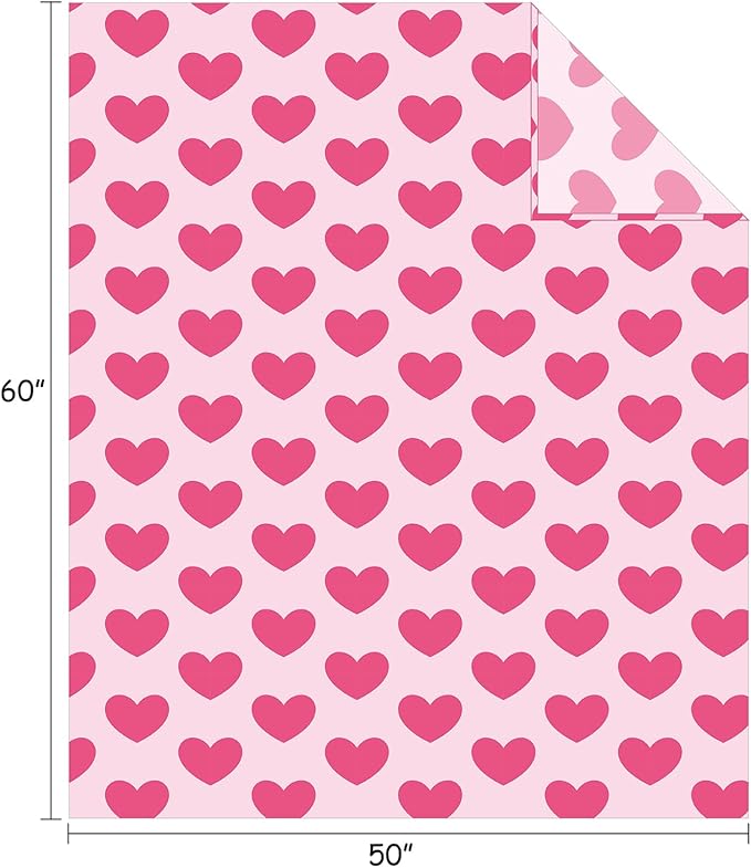 FY FIBER HOUSE Heart Flannel Throw Blanket Soft Cozy Blankets for Lover Gifts All Season Use, 50x60 Inches, Hot Pink