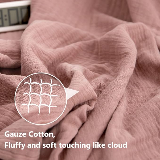 Simple&Opulence Cotton Muslin Throw Blanket for Bed, Couch, Knit Woven Gauze Blanket with Tassels, Soft Lightweight Cozy Pre-Washed Breathable Farmhouse Decoration for All-Season (Dusty Rose)