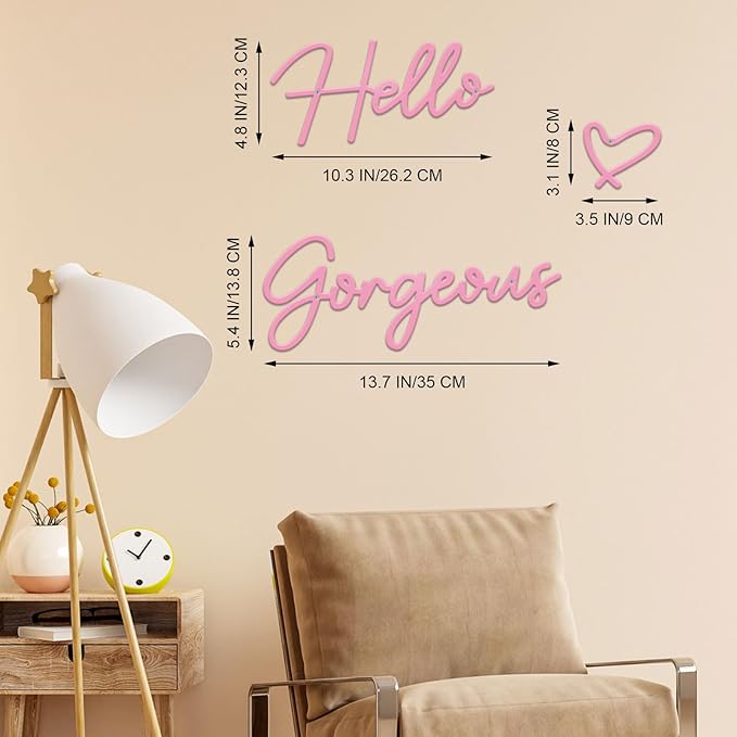 Hello Gorgeous Metal Wall Art Decor Pink Modern Hello Gorgeous Signs Farmhouse Metal Wall Art Hanging Decoration for Home Bathroom Living Room Bedroom Office Hotel Wall Decoration (Pink)