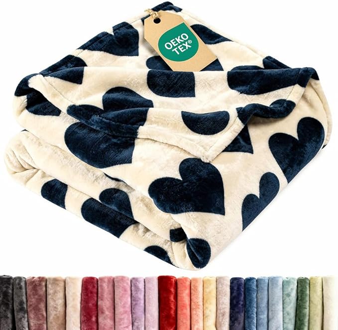 Ultra Soft Fleece Blanket Throw Size - Flannel Fleece Throw Blue Hearts Blanket - Lightweight for Couch Bed Chair - Thick, Cozy, Warm and Breathable - All Season Cozy, Anti-Static Microplush Bedding