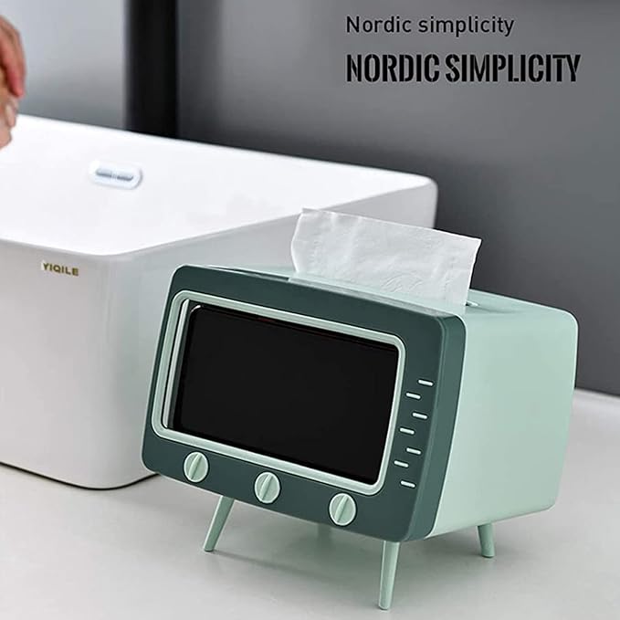 SGVAHY Tissue Box Holder Retro TV Tissue Box Cover Cute and Practical Cell Phone Holder Tampon Holder for Bathroom Kitchen Bedroom Dressers Desks and Tables Night Stands Creative Gift (TV Green)