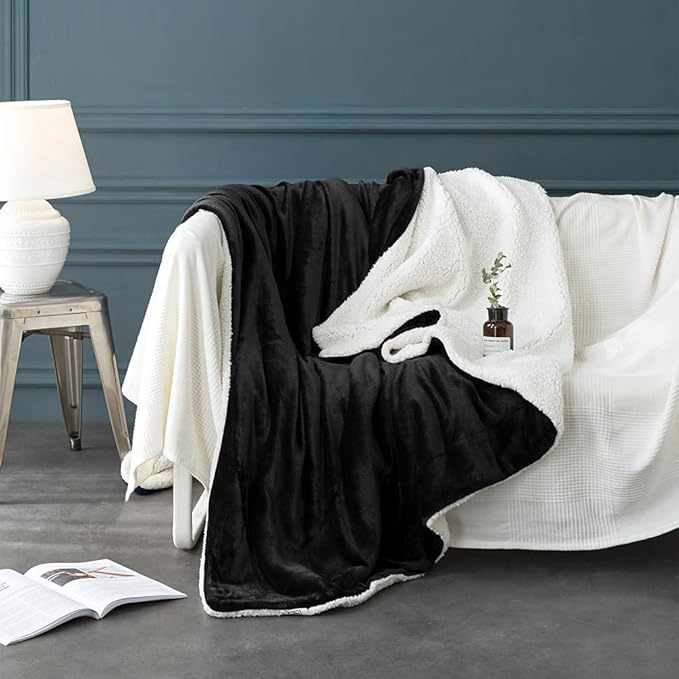 LBRO2M Sherpa Fleece Bed Blanket Fuzzy Plush Warm Super Soft Cozy Fluffy Microfiber Couch (Black, Twin(65x90 Inches))