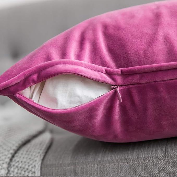 MIULEE Hot Pink Velvet Throw Pillow Covers 26x26 Soft Decorative Solid Square Euro Sham Cushion Cases Pack of 2 Modern Luxury Home Decor for Couch, Sofa, Bedroom