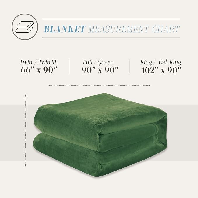 Elegant Comfort Luxury Velvety Feel Blanket, All-Season Lightweight Blanket, Ultra Plush, Soft, Cozy-Fuzzy Flannel Fleece for Couch, Sofa, Bed, Travel, Solid Design, Twin/Twin XL, Green
