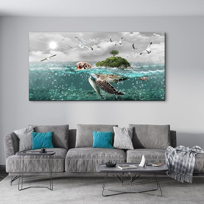 Canvas Wall Art For Living Room Large Size Wall Decor For Bedroom Artwork For Walls Pictures Sea Turtles Canvas Art Prints Bathroom Decoration Blue Ocean Paintings Ready To Hang Room Home Decorations