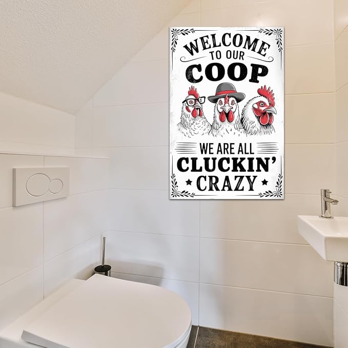 Funny Chicken Coop Sign Welcome To Our Coop Decorative Metal Tin Sign for Farm Garden 8 x 12 Inch
