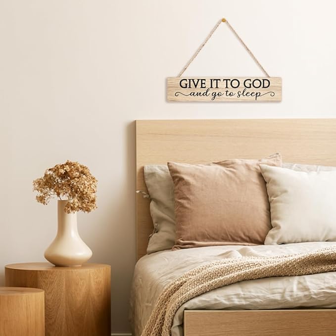 AGMDESIGN Give It To God And Go To Sleep Wood Sign, Above Bed Wall Decor for Home Bedroom Guest Room Master Bedroom, Christian Hanging Wooden Plaque, Ideal Gifts for Christians Struggling with Sleep