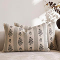 Amor Virisso Floral Throw Pillow Covers 12 x 20 Set of 2 Block Print Pillow Covers Neutral Floral Striped Farmhouse Decorative Pillow Covers for Sofa Couch Bed, Dusty Green