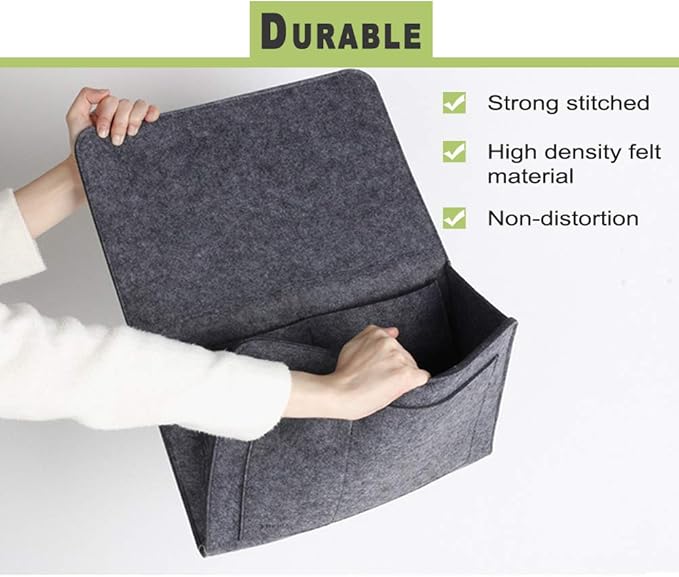 DOURR Felt Bedside Caddy Bed Dorm Bunk Organizer Storage Pocket for Organizing Tablet Magazine Phone Small Things Holder (Gray)