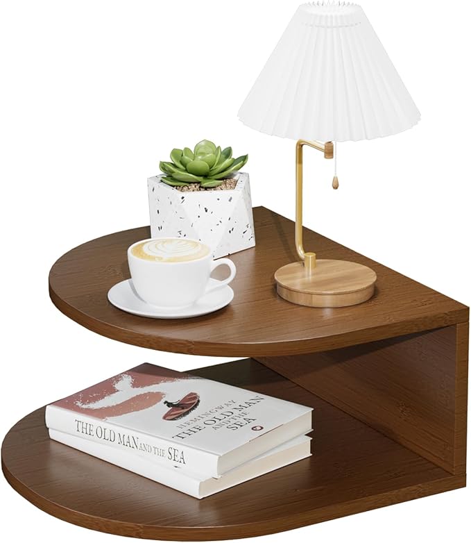 Bamboo Floating Nightstand with Storage Drawer and Modern Open Shelf Cubby，Bedroom, Living Room, Kitchen, Tool Room for use. (Brown, Trumpet)