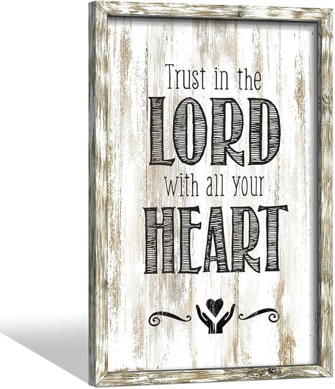 Christian Wall Art Wood Decor: Inspirational Bible Verses Framed Picture Rustic Scripture Proverb Sayings Print Religious Lord Quote Artwork for Home Living Room Bedroom Farmhouse