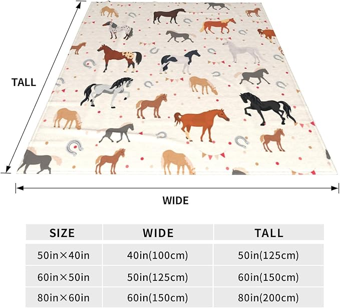 Horse Blanket, Soft Warm Fuzzy Fleece Plush Blanket 80''x60'', Smooth Cozy Flannel Throw Blanket for Bed/Couch/Office/Camping