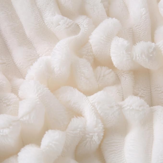 Cream White Sherpa Fleece Throw Blanket 50”×60” for Couch Sofa Bed, Double Side Soft Fuzzy Cozy Plush Thick Flannel Blanket with Striped Design Gift for Adults,Woman,Girls