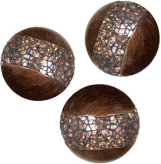 Creative Scents Schonwerk Brown Centerpiece Bowl with 3 Matching Orbs - Coffee Table Decor with Resin Sphere Balls for Living Room Dining Room Table - Decorations for Home Decor - Mantle House Decor