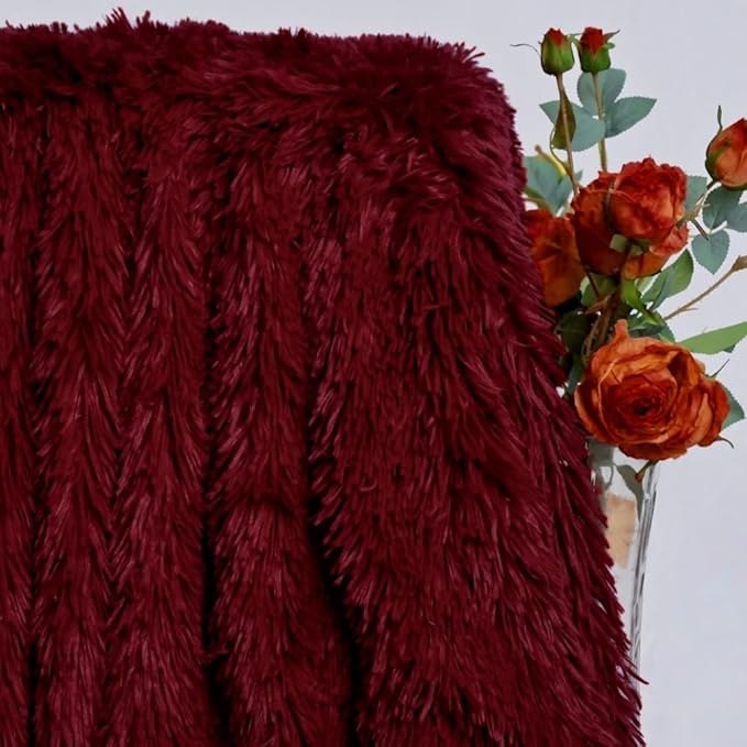 MYRU Plush Super Soft Blanket Bedding Sofa Cover Furry Fuzzy Fur Warm Throw Qulit Cozy Couch Blanket for Winter (51"x 63", Wine Burgundy Red)