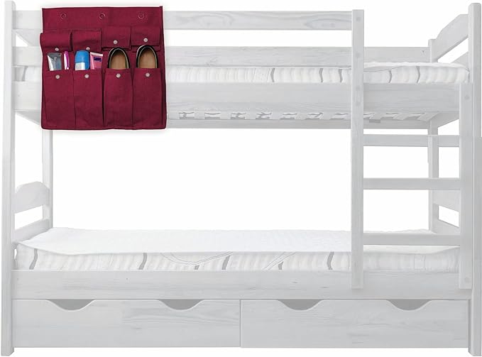 Gilbins Bedside Storage Caddy Cotton Canvas Bed Storage Pocket Bedside Organizer Hanging Bunk Organizer for Camp, College Dorm Rooms Burgundy