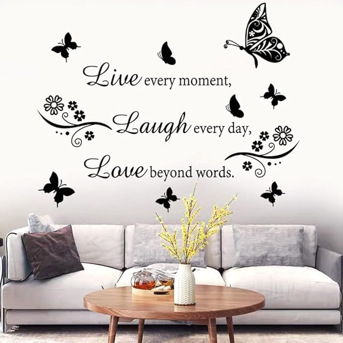 Wall Decal Quote Live Every Moment Laugh Every Day Love Beyond Words Wall Sticker Motivational Wall Decals Family Inspirational Wall Stickers for Bedroom Living Room Window Decor Home Decor.
