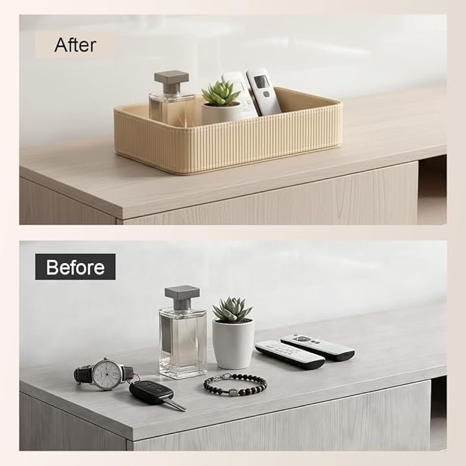 Desk Organizer Tray,PU Leather Valet Tray Modern Nightstand Organizer,Decorative Vanity Trays for Key Watch Wallet Perfume,Keeps Things Organized,Bedside Desktop Storage